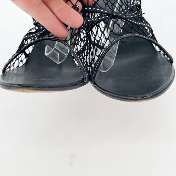 Prada Vintage Black Fishnet Bow Detail Retro Mule Slide Sandal Heel size IT 38.5 - Picture 7 of 11